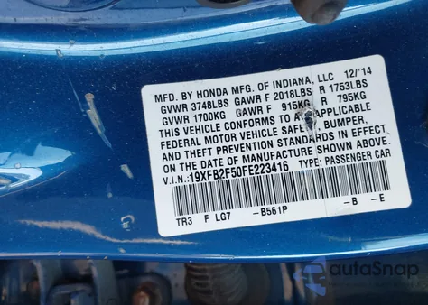 2015 Honda Civic Lx from USA, damaged, VIN 19XFB2F50FE223416